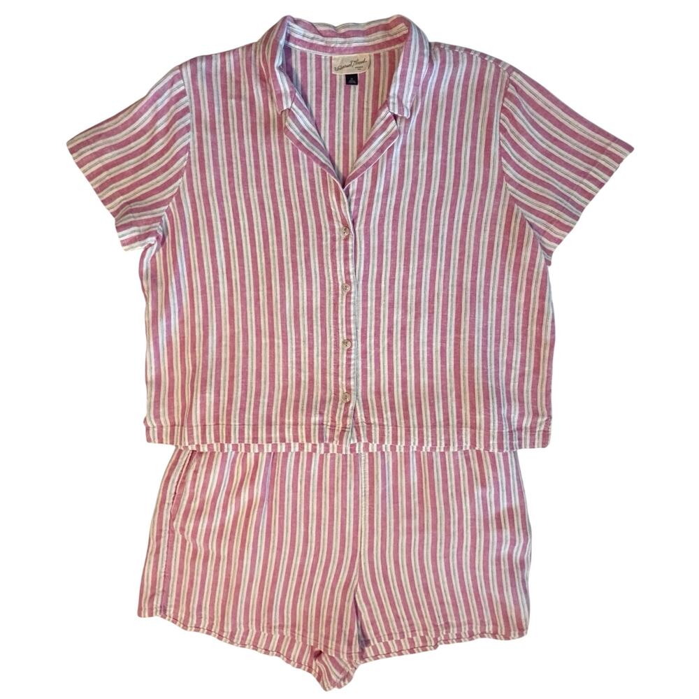 Universal Thread Linen Blend Pajama Set Womens Size XL Striped Shorts Lounge